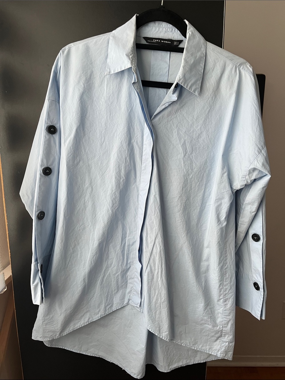 Zara Pale Blue Men's Lightweight Shirt Jacket with Button-Sleeve Detail